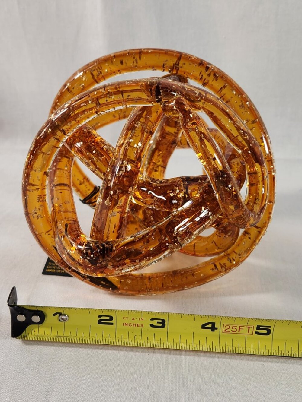 Artisan Blown Glass Amber Infinity Knot Rope Golden Speckled Home Office Decor - Picture 8 of 11